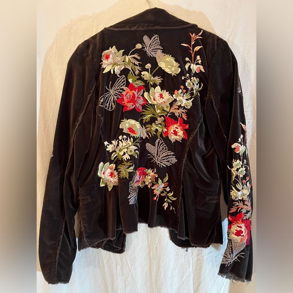 JOHNNY WAS velvet jacket blazer brown floral butterfly embroidered M medium - Picture 9 of 16